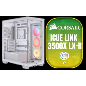 CORSAIR 3500X LX-R RGB iCUE LINK Mid-Tower PC Case - White / Wraparound Tempered Glass Panels / 3× iCUE LINK LX120-R RGB Fans Included with System Hub / Optimized Airflow with Side, Roof & PSU Fan Mounting / Reverse Motherboard Compatibility / Radiator Support up to 360mm