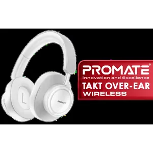 Promate Takt High Fidelity Over-Ear Stereo Wireless Headphones - White / 400mAh Battery / Up to 12 hours of Playtime / AUX Support / 40mm Drivers / TAKT.WHITE