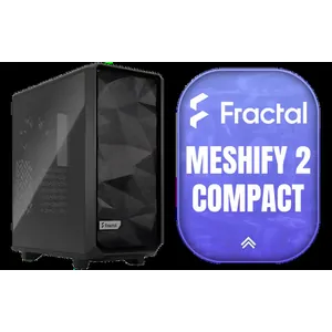 Fractal Design Meshify 2 Compact Black ATX Flexible High-Airflow Light Tinted Tempered Glass Window Mid Tower Computer Case - 3 x Pre-Installed Fans Included - FD-C-MES2C-03
