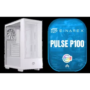EINAREX Pulse P100 ATX Mid-Tower Case - White / Supports ATX, Micro-ATX and Mini-ITX Motherboards / Sliding Tempered Glass Side Panel / Supports 360mm Front Liquid Cooling / 330mm GPU Clearance / 175mm CPU Cooler Height Clearance / 24mm Dedicated Cable Management Space / 3x RGB Fans Included