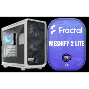 Fractal Design Meshify 2 Lite RGB White ATX Flexible Light Tinted Tempered Glass Window Mid Tower Computer Case / 4 x Pre-Installed ARGB Fans Included / FD-C-MES2A-08