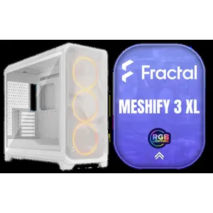 Fractal Design Meshify 3 XL White Tempered Glass Clear Tint - High Airflow PC Gaming Case - Mesh Front Panel - Three ARGB Momentum 14 Gen 2 Fans Included - Spacious Interior - GPU up to 512mm / FD-C-MES3X-06