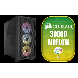 CORSAIR 3000D RGB AIRFLOW Mid-Tower ATX PC Case – 3x AR120 RGB Fans – Three-Slot GPU Support – Supports Motherboards up to ATX – Fits up to 8x 120mm Fans – High-Airflow Design – Black - CC-9011255-WW