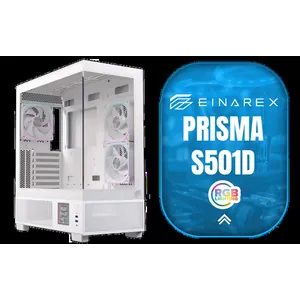 EINAREX Prisma S501D ATX Mid-Tower Gaming Case - White / SPCC Steel + ABS + Tempered Glass / Supports ATX, Micro-ATX and Mini-ITX Motherboards / USB-C + Dual USB 3.0 I/O Ports / 2×2.5\\\" + 2×3.5\\\" Bays / 7 PCIe Slots / Supports Up to 9 Fans / GPU Length 405mm / CPU Cooler 160mm / EXCS-PR-51DR-W
