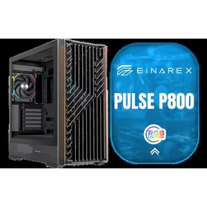 EINAREX Pulse P800 ATX Mid-Tower Gaming Case - Black / Tempered Glass Side Panel / Wooden Front with Geometric Design / Supports Up to 13×120mm Fans / 4x Fans Pre-Installed / Spacious Interior with Cable Management / Supports Up to ATX Motherboards / EXCS-PL-800R-B