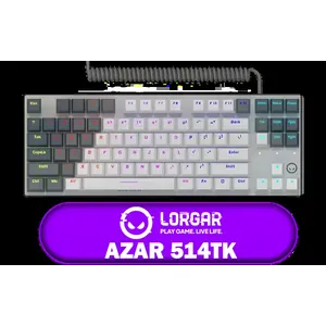 Lorgar Azar 514TKL Gaming Keyboard - White / 87-Key Layout / Linear Dream Switches / Enhanced RGB Lighting System / Magnetic Top Cover / Aluminum Top Plate / Removable USB-C Coiled Cable / 2-In-1 Classic & Skeleton Design