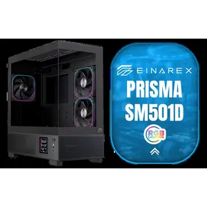 EINAREX Prisma SM501D m-ATX Mid-Tower Gaming Case - Black / Supports Micro-ATX and Mini-ITX Motherboards / Snap-Fit Tempered Glass Panel / USB-C + Dual USB 3.0 I/O / 5 PCIe Slots / Supports Up to 9 Fans / GPU Length 405mm / CPU Cooler 160mm / 3x Pre-Installed RGB Fans