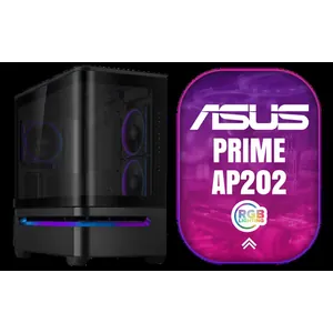 ASUS Prime AP202 ARGB Black mATX pc case with Fully Tempered Curved Glass, Supports Graphics Cards up to 420mm Long, 360mm Long radiators, Easy-Detach Rail, Patented Slot Vent, 3 Built-in ARGB Fans