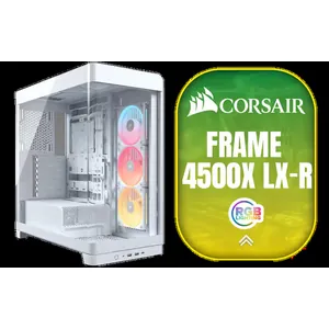 CORSAIR FRAME 4500X LX-R RGB iCUE LINK Mid-Tower PC Case - White / Panoramic Curved Tempered Glass Panel / 3× iCUE LINK LX-R RGB 120mm Reverse Fans Included / InfiniRail™ Fan Mounting System / Dual 360mm Radiator Support / GPU Anti-Sag Arm / Reverse Motherboard Compatibility / iCUE LINK System Hub Included