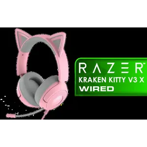 RAZER Kraken Kitty V3 X Quartz Wired Gaming Headset / Iconic Kitty Ear Design / Razer™ TriForce 40mm Drivers / Razer™ HyperClear Cardioid Mic / 7.1 Surround Sound ( Only available on Windows) / Lightweight 270g Comfort / 3.5mm Cross-Platform Compatibility / RZ04-05350100-R3M1