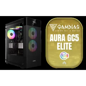 Gamdias Aura GC5 Elite ARGB Mid-Tower Gaming Case / Supports Mini-ITX, Micro-ATX and ATX Motherboards / Mesh Front Panel for Enhanced Airflow / 3 × Built-In 120mm ARGB Fans / Magnetic Dust Filter for Easy Cleaning / Tool-Free Installation Design / Tempered Glass Side Window / Aura-GC5-Elite