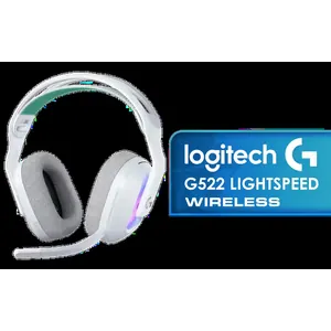 Logitech G522 Lightspeed Wireless RGB Gaming Headset - White / RGB lighting with 16.8M colors / PRO-G drivers / Switch between wireless, Bluetooth, or wired / Up to 60-Hour Battery / Tune audio and voice with G HUB / 981-001550