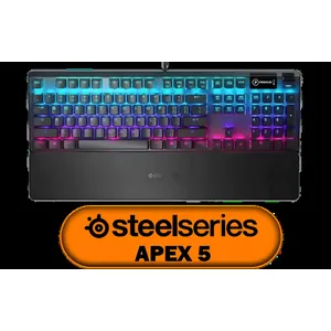 Steelseries APEX 5 Mechanical Gaming Keyboard - Hybrid Mechanical RGB Switches / OLED Smart Display / Dynamic Per-Key RGB Illumination / Premium Magnetic Wrist Rest / Dedicated Multimedia Controls / Three-Way Cable Routing / 64532-SN