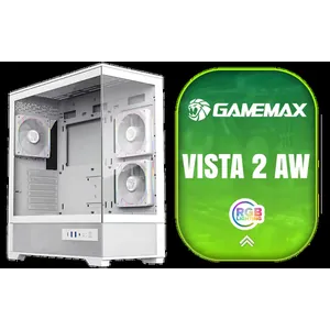 GAMEMAX VISTA 2 AW Gaming Case - White / 270° Panoramic Tempered Glass / 3x Pre-Installed ARGB Fans / Supports ATX, M-ATX & ITX Motherboards