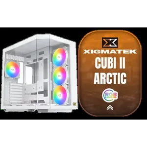 Xigmatek Cubi II Arctic Gaming Case, with 7 ARGB, Supports Motherboards up to E-ATX, Lights,USB-C x1,USB 3.0 Ports x2, HDD/SSD Slots (White) / 7 x Pre-Installed ARGB Fans Included / EN45493