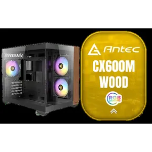 Antec CX600M Wood ARGB Gaming Case - Black / Panoramic 270° View With Exotic Wood / Pre-Installed 3 x 120mm ARGB Fans / Supports Micro-ATX and Mini-ITX Motherboards / 4mm Tempered Glass Side Panel / GPU Clearance up to 410mm / CPU Cooler Height up to 160mm / Top & Bottom Dust Filters / 0-761345-10138-7