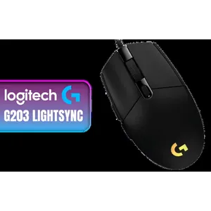 Logitech G203 LightSync Wired RGB Gaming Mouse / 8K DPI Tracking / Flexible Rubberised Cable / Lightsync RGB Lighting / 6 Programmable Buttons