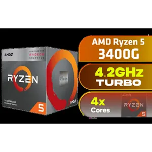 AMD Ryzen 5 3400G Processor with Radeon Vega 11 Graphics / 4x Cores - 8x Threads / 3.7GHz Base Clock - Up to 4.2GHz Max. Boost Clock / 6MB Game Cache / Wraith Spire Cooler Included / Socket AM4 / 65W / YD3400C5FHBOX