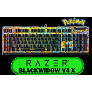 Razer BlackWidow V4 X Wired Mechanical Gaming Keyboard - Pokemon Edition / 6 Dedicated Macro Keys / Chroma RGB / Doubleshot ABS Keycaps / Media Controls / Sound Dampening & Stabilizers / RZ03-04704200-R3M1
