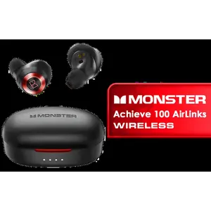 Monster Achieve 100 AirLinks Wireless In-Ear Headphones - Red / Monster True Wireless Earbuds Bluetooth 5.0 with Portable Charging Case, Bluetooth in-Ear Headphones Delivers Deep Bass, IPX5 Water Resistant Design for Sports / MH11901RD
