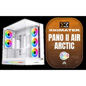 Xigmatek Pano II Air Arctic Mid Tower Gaming Case / Supports Motherboards up to E-ATX / Single-Piece Curved Tempered Glass Chassis / Superior Airflow and Ventilation Design / CPU Cooler Clearance up to 165mm / GPU Length up to 400mm / Adjustable GPU Support Bracket / 8 x Pre-Installed ARGB Fans Included / LCD Display Panel Not Included