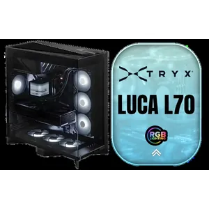 TRYX LUCA L70 Mid-Tower E-ATX Gaming Case - Black / Tempered Glass Side Panel / Support ATX & M-ATX BTF Motherboards / Support E-ATX, ATX, Micro-ATX, Mini-ITX Motherboards / Support Vertical GPU Mounting / 40mm Raised X-Shaped base / Adjustable Motherboard Tray / Support up to 8x 140mm + 1x 120mm Fans