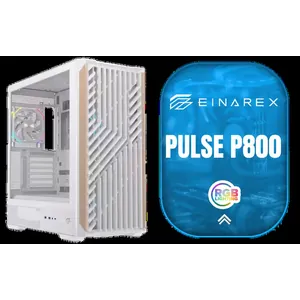 EINAREX Pulse P800 ATX Mid-Tower Gaming Case - White / Tempered Glass Side Panel / Wooden Front with Geometric Design / Supports Up to 13×120mm Fans / Spacious Interior with Cable Management / Supports Up to ATX Motherboards / EXCS-PL-800R-W