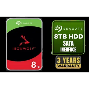 Seagate Ironwolf 8TB 3.5'' NAS HDD / 256Mb Cache / Up to 7200 RPM spin speed / Sustained rates up to 210MB/s / Error Recovery Control / CMR Recording Technology / High-performance NAS hard drive