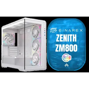 EINAREX Zenith ZM800 m-ATX Mini-Tower Case - White / Supports Micro-ATX and Mini-ITX Motherboards / Snap-Fit Tempered Glass Panel / USB-C 3.2 Gen2 + Dual USB 3.0 / 1×2.5\\\"/3.5\\\" Bays / Supports Up to 11 Fans / CPU Cooler Length Up to 180mm / 25mm Cable Management / EXCS-ZM-800R-W