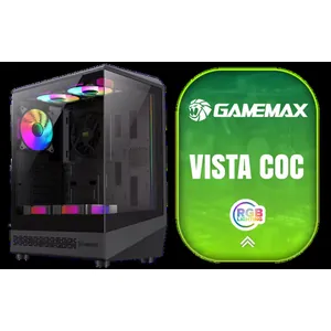 GAMEMAX VISTA COC AB Gaming Case - Black / 262° Panoramic View / 5x 120mm ARGB Fans Included / 1x 120mm COC Turbo Fan Included / Supports ATX, M-ATX & ITX Motherboards