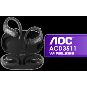 AOC ACD3511 Wireless Bluetooth Earphones - Black / Over-Ear Design / Built-In Microphone for Clear Communication / Charging Case / Bluetooth 5.0 / ACD3511BK/00