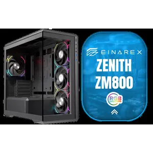 EINAREX Zenith ZM800 Micro-ATX Mini-Tower Case - Black / Supports Micro-ATX and Mini-ITX Motherboards / Snap-Fit Tempered Glass Panel / USB-C 3.2 Gen2 + Dual USB 3.0 / 1×2.5\\\"/3.5\\\" Bays / Supports Up to 11 Fans / CPU Cooler Length Up to 180mm / 25mm Cable Management / EXCS-ZM-800R-B