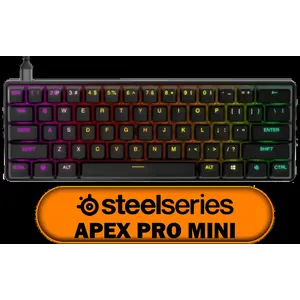 SteelSeries Apex Pro Mini Mechanical Gaming Keyboard – World’s Fastest Keyboard – Adjustable Actuation – Compact 60% Form Factor – RGB – PBT Keycaps – USB-C
