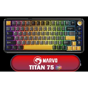 Marvo Titan 75 Tri-Mode Mechanical Gaming Keyboard / Tri-Mode Wired & Wireless/ Hot-Swappable Banana Crystal Linear Switches / Premium Gasket Mount Design / South-Facing RGB Lighting / Multi-Layer Sound Dampening / Full-Key Anti-Ghosting