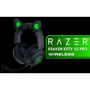 Razer Kraken Kitty V2 Pro Wired RGB Headset: Interchangeable Ears (Kitty, Bear, Bunny) - Stream Reactive Lighting - Detachable HyperClear Cardioid Mic - 50mm Drivers - 7.1 Surround Sound - Black - RZ04-04510100-R3M1