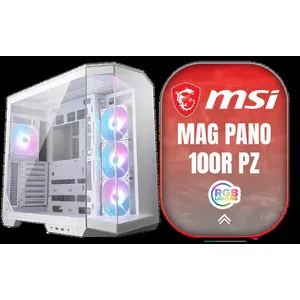 MSI MAG PANO 100R PZ Gaming Case - White / Mid-Tower Case Form Factor / ATX, Micro-ATX, Mini-ITX / Pre-installed 3x 120mm (Reverse-blade), 1x 120mm ARGB Fans / Tempered Glass / 306-7G26W22-HH9
