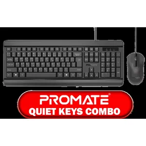 Promate Quiet Keys Wired Keyboard and Mouse / 1200 DPI Mouse / Quiet Keys Keyboard / Mac OS & Windows OS Compatible / Combo-CM6.EN
