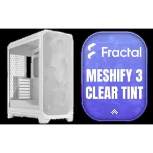Fractal Design Meshify 3 Tempered Glass Clear Tint E-ATX Mid-Tower Gaming Cabinet Case with Three Pre-Installed GP-14 Fans and Detachable Front & Top Filter - White / FD-C-MES3A-04