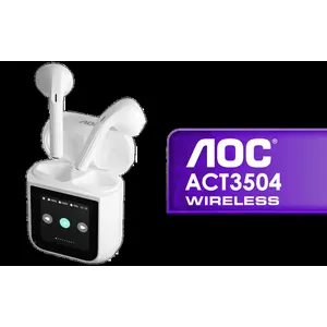 AOC ACT3504 Wireless Bluetooth Earphones - White / White HD LED display / Built-In Microphone for Clear Communication / Compact Design / ACT3504WT/00