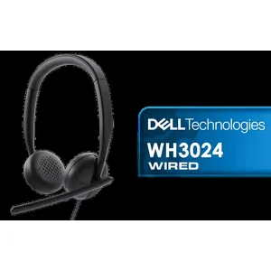Dell WH3024 Wired Headset / Wired USB-C Connection / Wide 20-20,000 Hz Audio / 2m Flexible Cable / Ideal for Meetings & Gaming / Comfortable Leather & Memory Foam