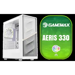 Gamemax AERIS 330 Micro-ATX Gaming Case - White / Supports M-ATX & ITX Motherboards / Supports up to 8x 120mm Fans / 4x 120mm ARGB Fand Pre-Installed / AERIS-330-MW
