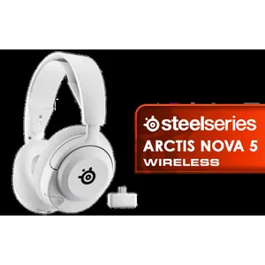 SteelSeries Arctis Nova 5 Wireless Multi-System Gaming Headset - White / Neodymium Magnetic Drivers / 100+ Audio Presets / 60 HR Battery / 2.4GHz or BT / Gen2.X Mic / Xbox, PC, PS, Switch, Mobile / 61671
