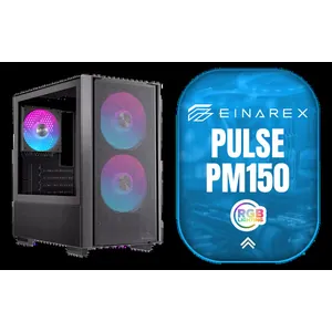 EINAREX Pulse PM150 M-ATX Mini-Tower Case - Black / Supports Micro-ATX and Mini-ITX Motherboards / Sliding Tempered Glass / Mesh Panel for Maximum Airflow / 330mm GPU Clearance / Supports 175mm CPU Coolers / Modern Front-Panel USB Type-C Access / 1x 120mm and 2x 140mm RGB Fans Included