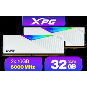 ADATA XPG Lancer 32GB (2x16GB) DDR5 RGB Memory - White / 6000MHz / CL30 / RGB Heat Sink / AX5U6000C3016G-DCLARWH