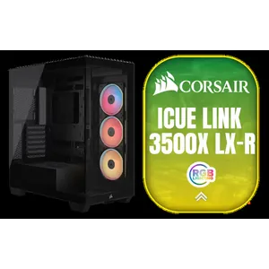 CORSAIR 3500X LX-R RGB iCUE LINK Mid-Tower PC Case - Black / Wraparound Tempered Glass Panels / 3× iCUE LINK LX120-R RGB Fans Included with System Hub / Optimized Airflow with Side, Roof & PSU Fan Mounting / Reverse Motherboard Compatibility / Radiator Support up to 360mm