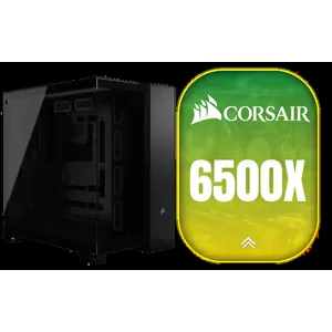 Corsair 6500X Mid-Tower Dual Chamber Gaming E-ATX PC Case - Black / Compatible with reverse connector motherboards / Supports Motherboards up to E-ATX / Tempered Glass / Wide cooling flexibility / No Fans Included / CC-9011257-WW