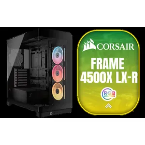 CORSAIR FRAME 4500X LX-R RGB iCUE LINK Mid-Tower PC Case - Black / Panoramic Curved Tempered Glass Panel / 3× iCUE LINK LX-R RGB 120mm Reverse Fans Included / InfiniRail™ Fan Mounting System / Dual 360mm Radiator Support / GPU Anti-Sag Arm / Reverse Motherboard Compatibility / iCUE LINK System Hub Included