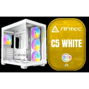 Antec C5 ARGB White, 7 x 120mm ARGB PWM Fans Included, Up to 10 Fans Simultaneously, Type-C 3.2 Gen 2 Port, Seamless Tempered Glass Front & Side Panels, 360mm Radiator Support, Mid-Tower ATX PC Case / 0-761345-10034-2