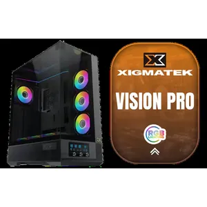 Xigmatek Vision Pro Mid Tower Gaming Case - Black / 3 Tempered Glass Panels / Smart Fan Control LCD Display for Fan & ARGB Management / ARGB & PWM Hub Integration / Supports GPU's Up to 420mm / Magnetic Bottom Dust Filter / Supports Motherboards up to E-ATX / 8 x Pre-Installed ARGB Fans Included / EN45158