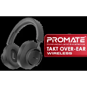 Promate Takt High Fidelity Over-Ear Stereo Wireless Headphones - Black / 400mAh Battery / Up to 12 hours of Playtime / AUX Support / 40mm Drivers / TAKT.BLACK